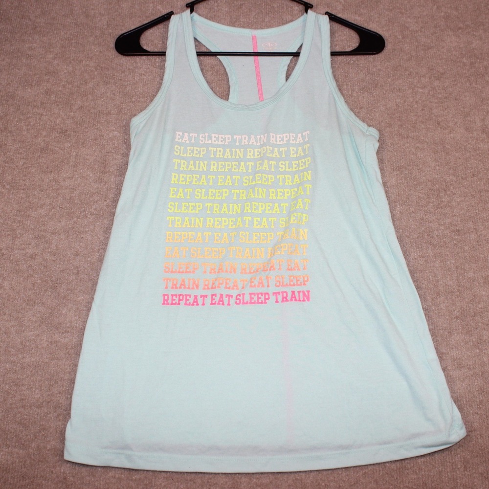 Athletic Works Mint Green Eat Sleep Train Repeat Racerback Tank Top Small 4-6